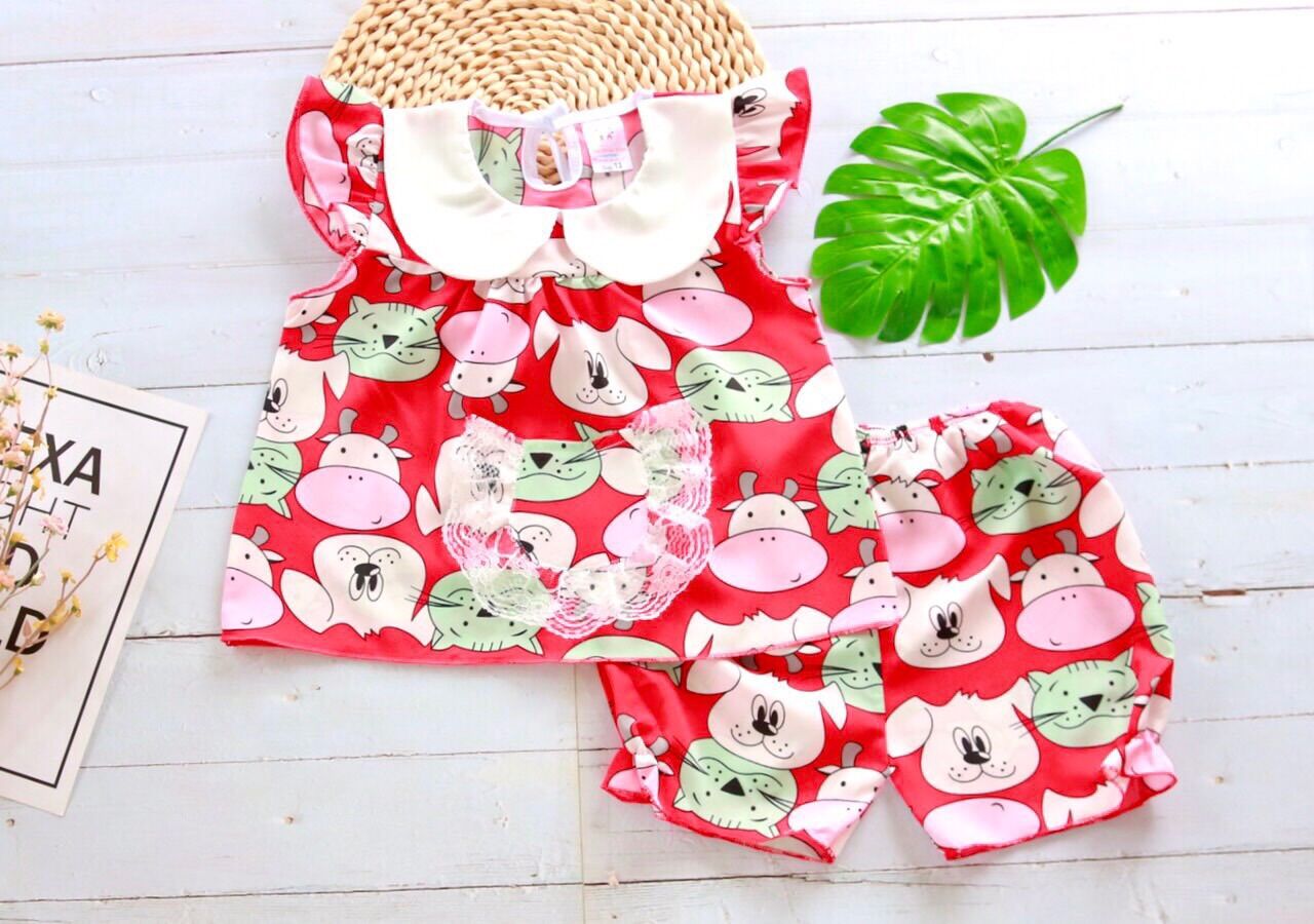 Combo 3 bộ bé gái tay ngắn hoạ tiết bò sữa xinh cổ viền bèo đính nơ tiểu thư chất liệu vải lụa cao cấp mềm mịn, thoáng mát, tốt cho da của bé đủ size từ 3-16kg (nhiều màu)
