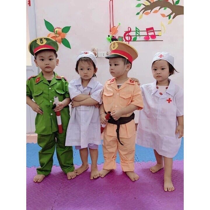 Trang phục hóa trang cảnh sát giao thông, công an, bác sỹ cho bé trai bé gái có đầy đủ phụ kiện