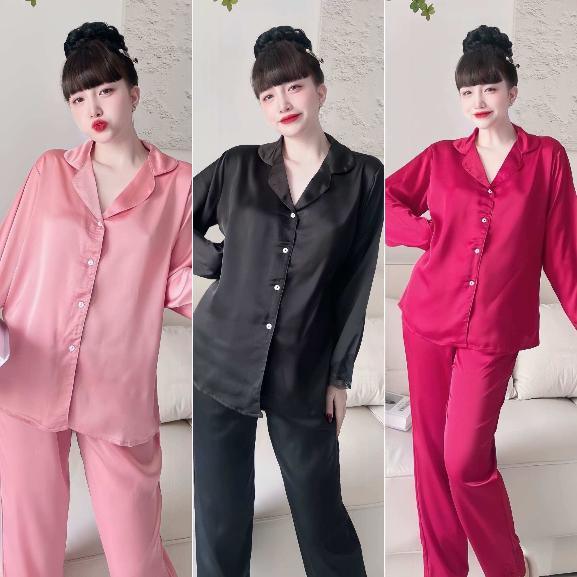 Đồ bộ pijama dài bigsize 50-100kg phối viền ren mặc ở nhà dễ thương