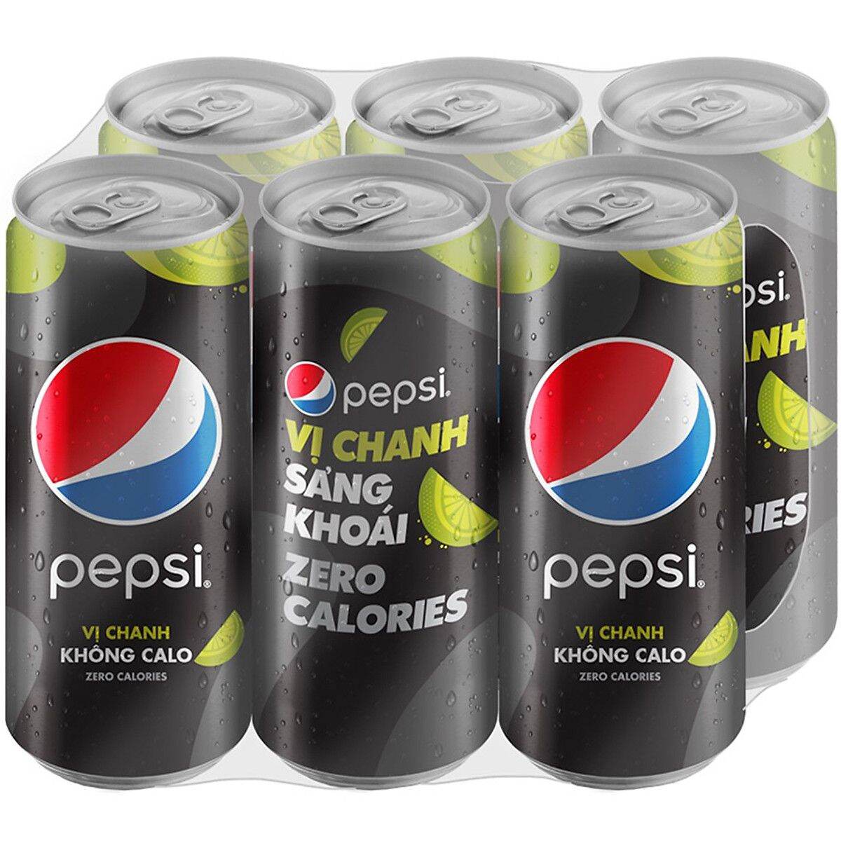 (Lốc 6 Lon) Nước Ngọt Pepsi Vị Chanh Không Calo