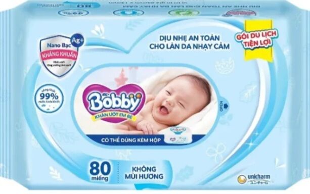 5 GÓI KHĂN ƯỚT BOBBY KHÔNG MÙI GÓI 80 MIẾNG