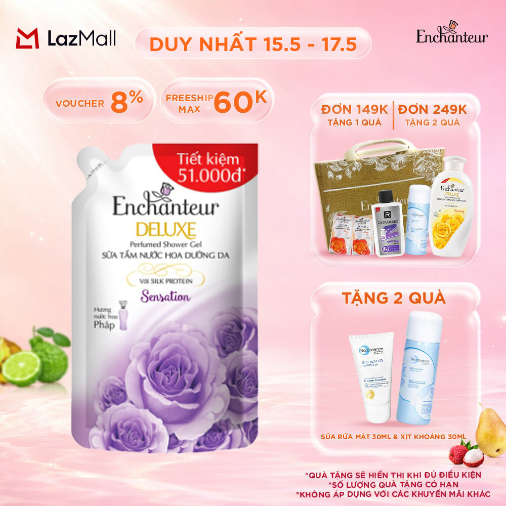 Túi Sữa Tắm hương nước hoa dưỡng da Enchanteur Sensation/Charming 450g/640g