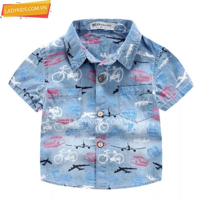 Áo sơ mi jean bé trai, sơ mi jean cotton, áo sơ mi trẻ em, áo soe mi vải bò cho bé trai