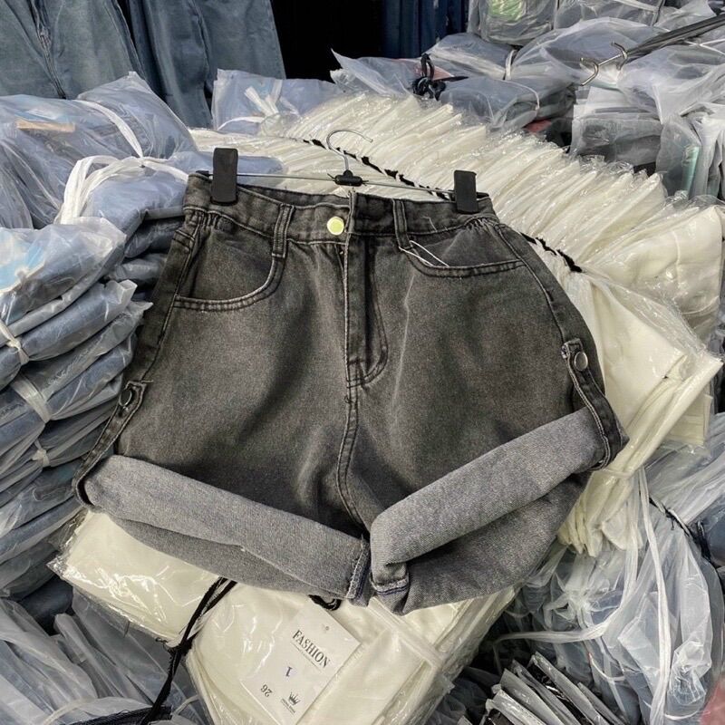 Quần sooc jeans chun sườn gấp gấu cài khuy siêu hot 2022