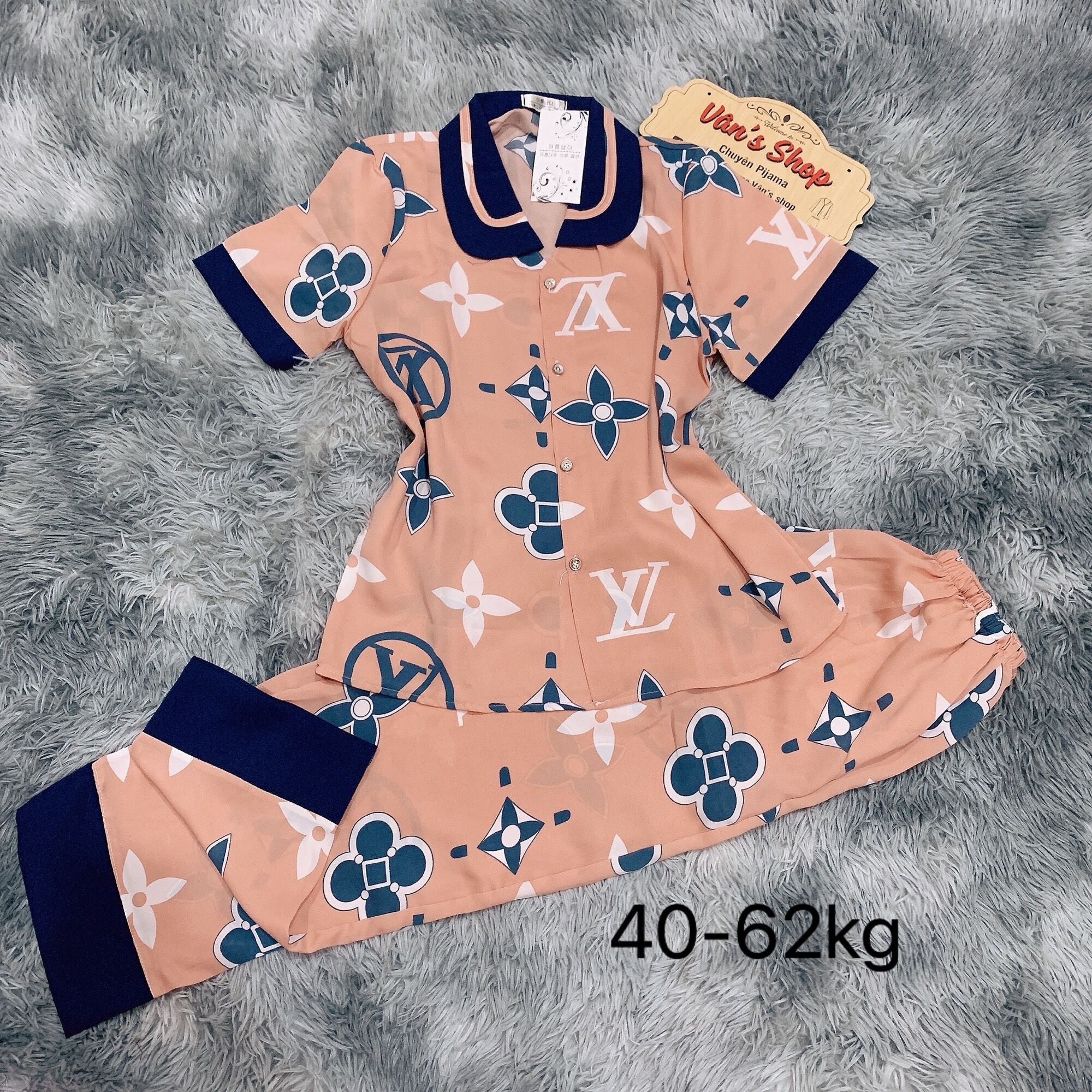 Bộ pijama tay ngắn quần dài lụa mango, cổ sen/sen bèo, Freesize