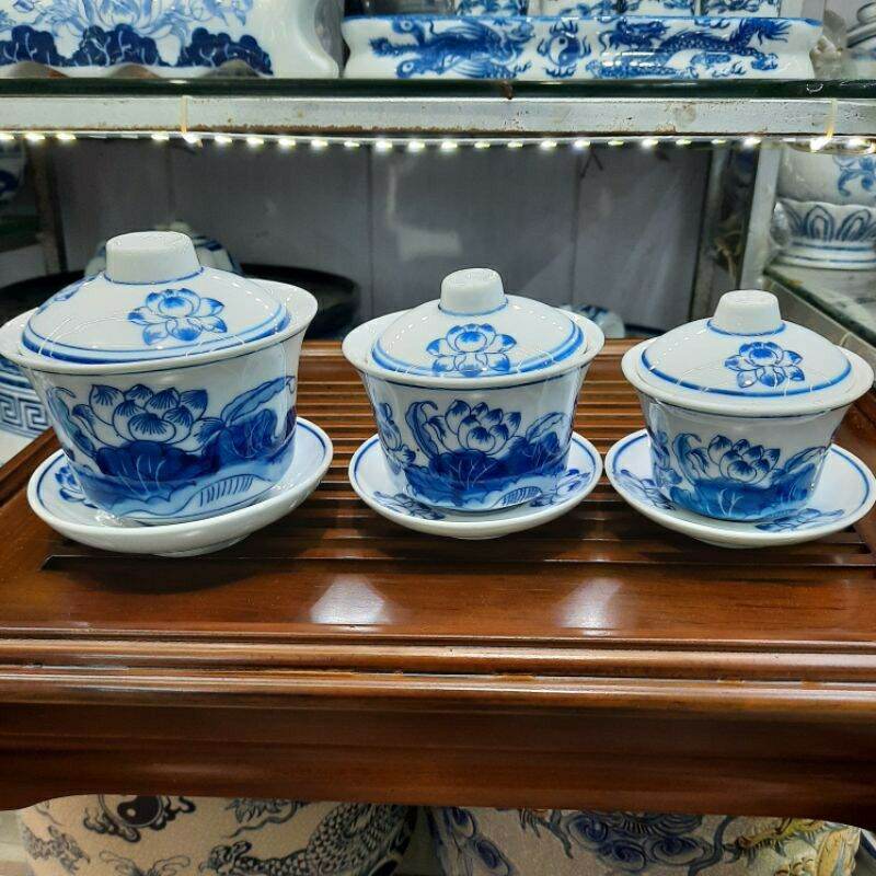 Bát sâm uống trà có nắp vẽ sen