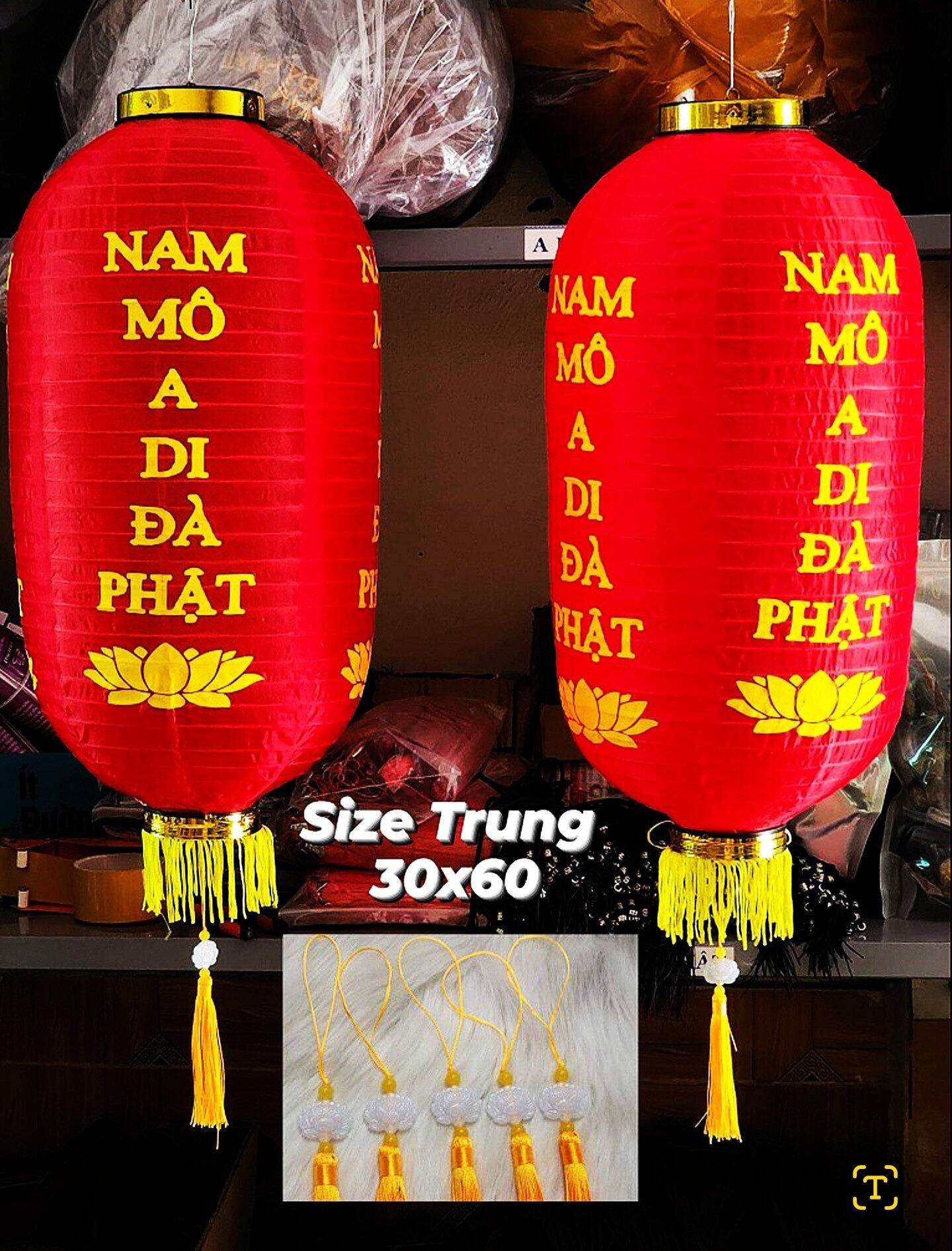 LỒNG ĐÈN A DI ĐÀ PHẬT VẢI LỤA- TREO NGOÀI TRỜI