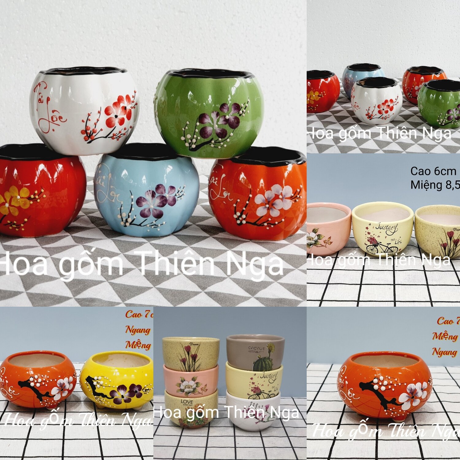Chậu trồng sen đá, cây mini - chậu gốm Bát Tràng cao 7cm giao màu ngẫu nhiên.