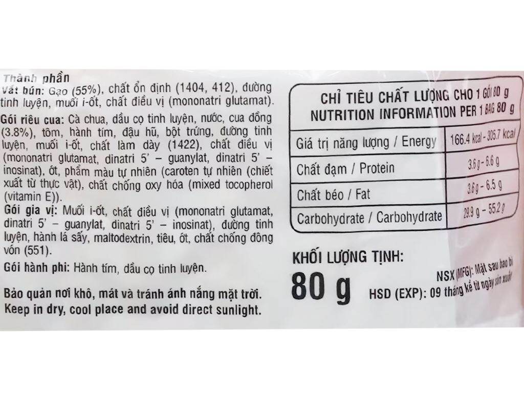 Combo 5 gói bún riêu cua Vifon gói 80g