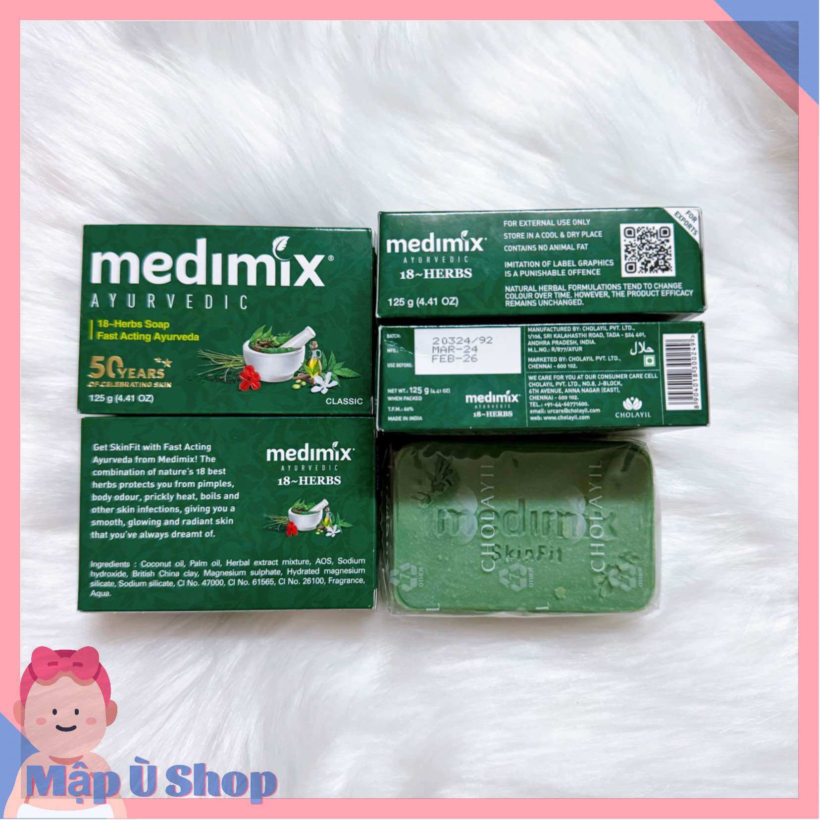 Xà phòng giảm mụn lưng Ấn độ 18 loại thảo dược Medimix 125g