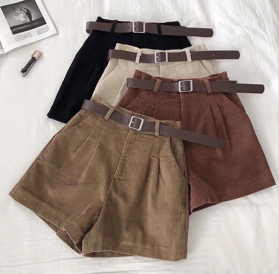 Quần Short Nhung Tăm Cạp Cao