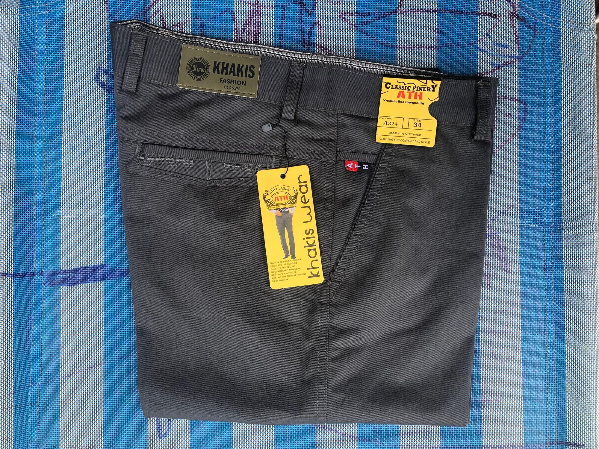 Quần nam kaki trung niên ống suông vải cotton dày loại quần dài kaki trung niên form rộng ống suông