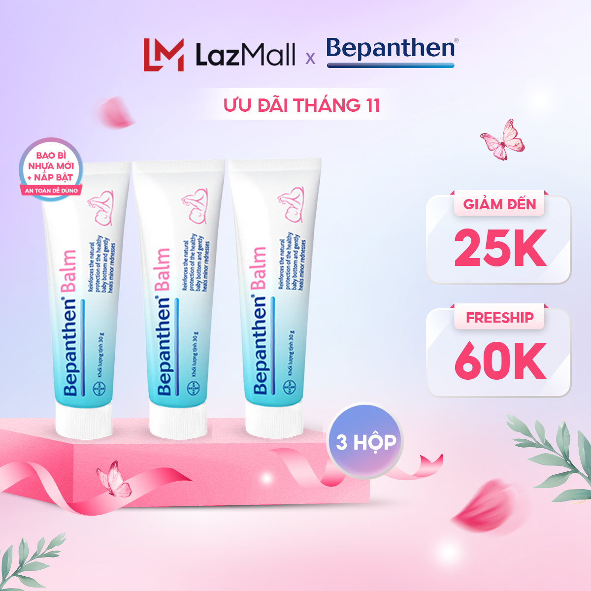 Combo 3 Kem Chống Hăm BEPANTHEN Balm Dạng Kem Mỡ Tuýp 30G x3