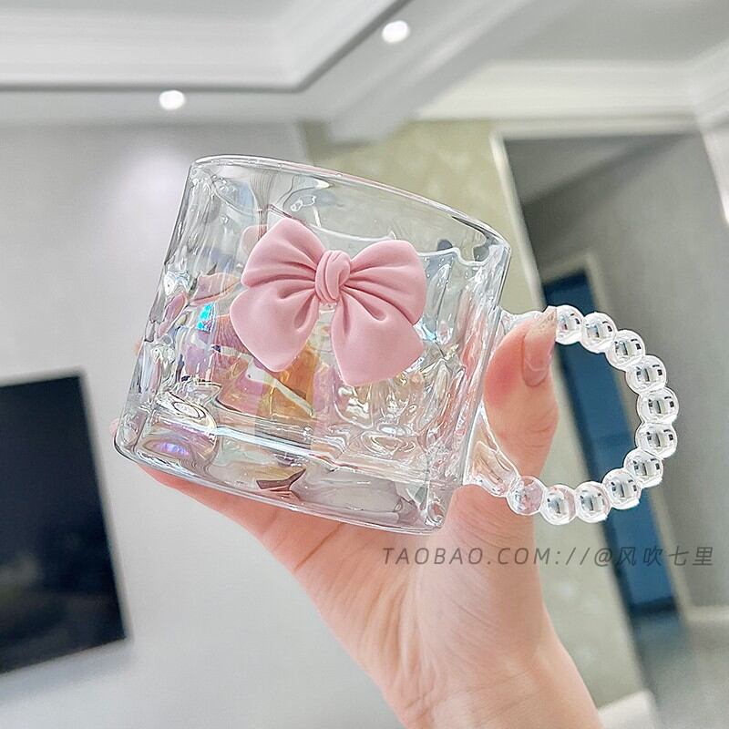 Cốc nước nơ bướm cốc mug sông băng tâm hồn thiếu nữ cốc tiện cầm tay cốc trà chiều cốc sữa thủy tinh tay cầm kèm thìa