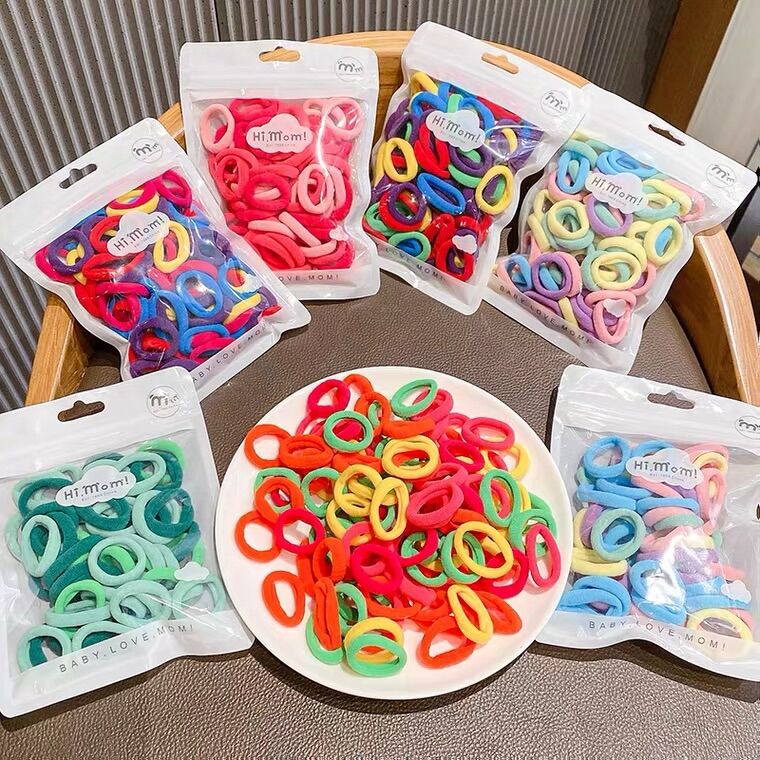 set 100 cọng thun cột tóc co giãn tái sử dụng