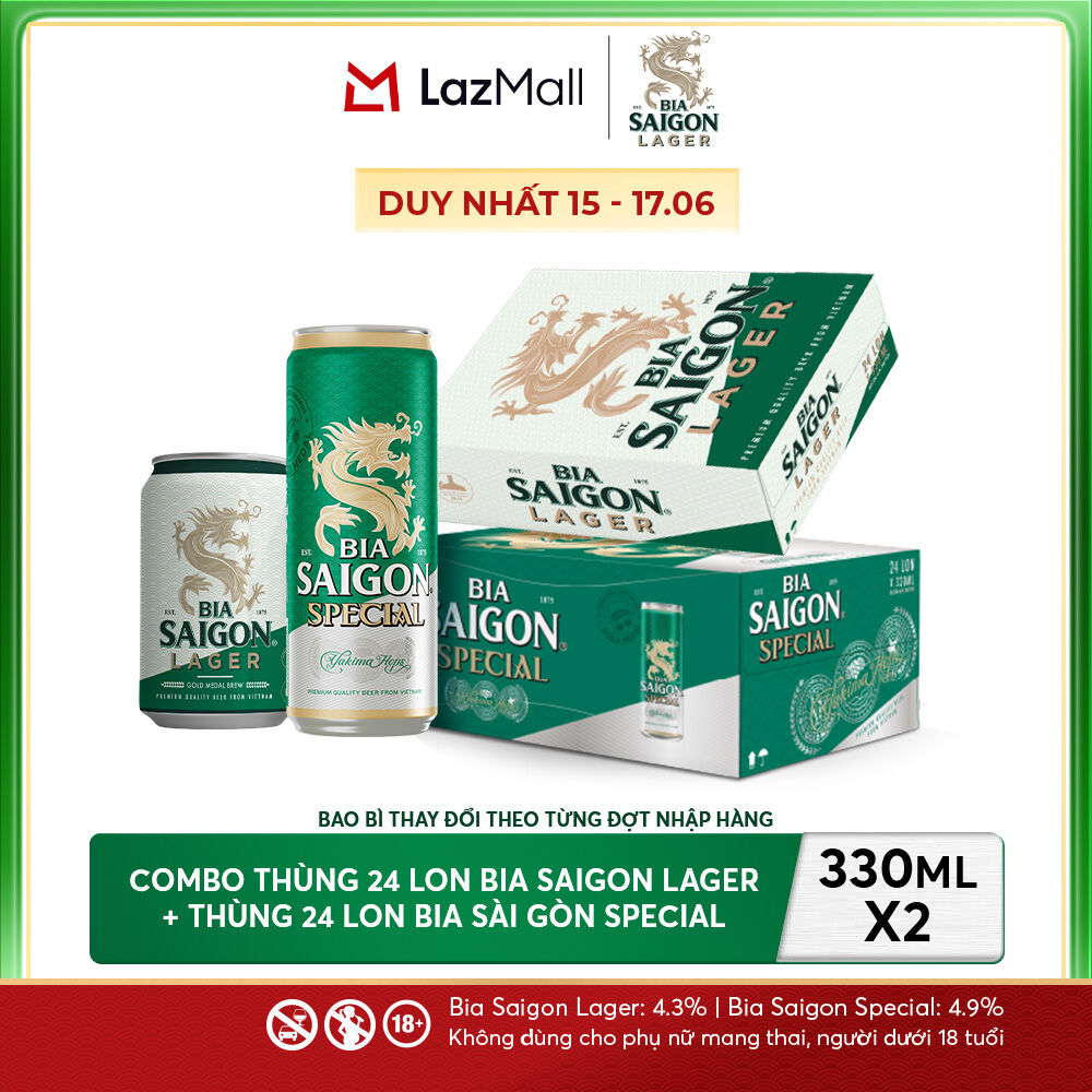 Nồng Độ Cồn 4.3% - Combo 1 Bia Saigon Lager 330ml + Nồng Độ Cồn 4.9% - 1 Bia Sài Gòn Special 330ml