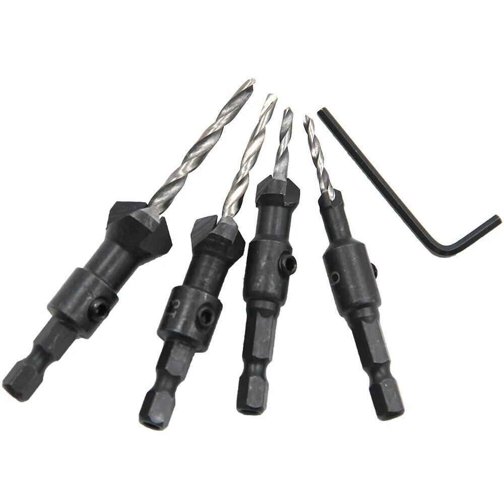 4 cái mũi khoan hình nón mũi khoan lục giác mũi khoan mở rộng mũi khoan đồ gỗ không đều Bộ dụng cụ mở lỗ mũi khoan