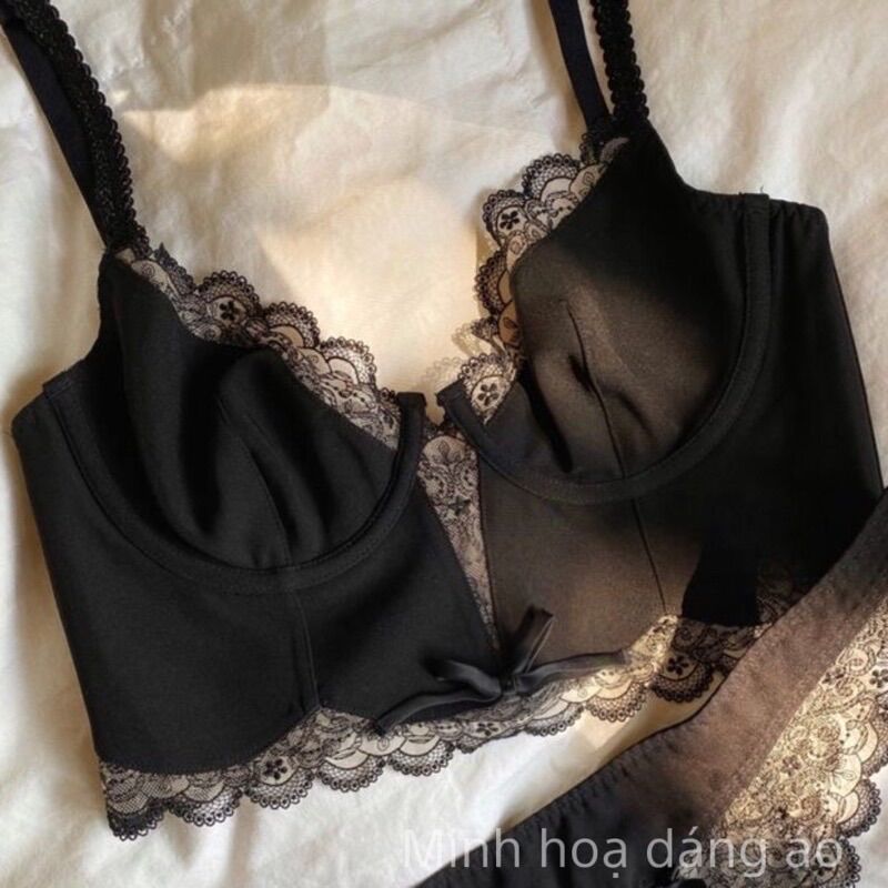 M155Áo corset hai dây lụa bóng phối ren có gọng mút