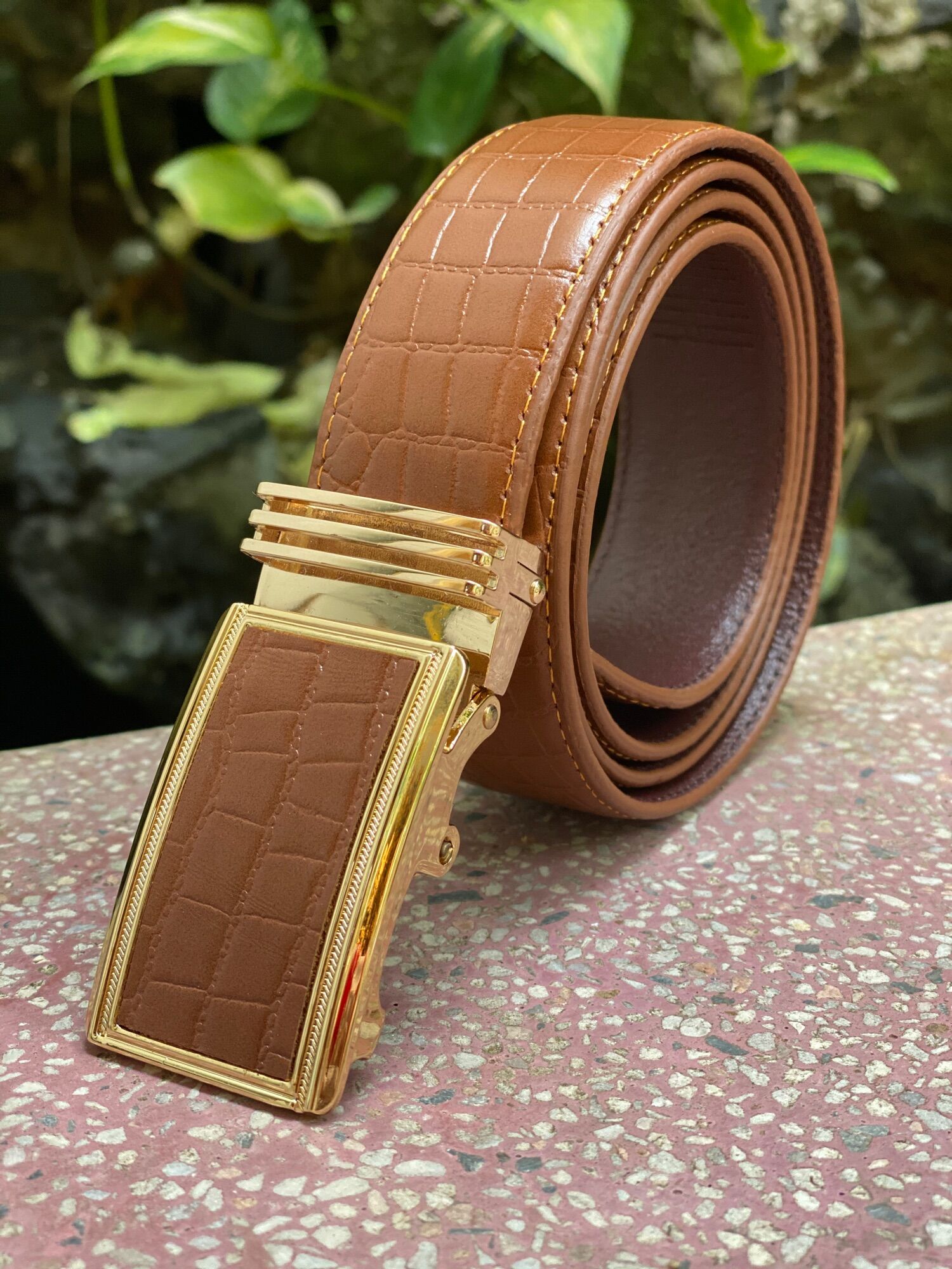Dây nịt da / Thắt lưng da bò vân cá sấu 3.5 cm