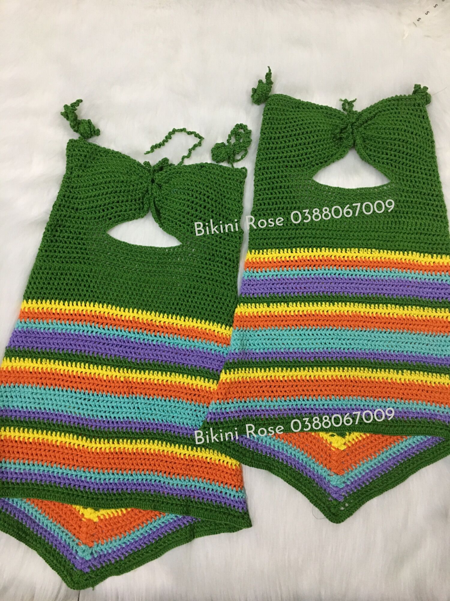 ĐẦM LIỀN LEN MÓC MÀU XANH
