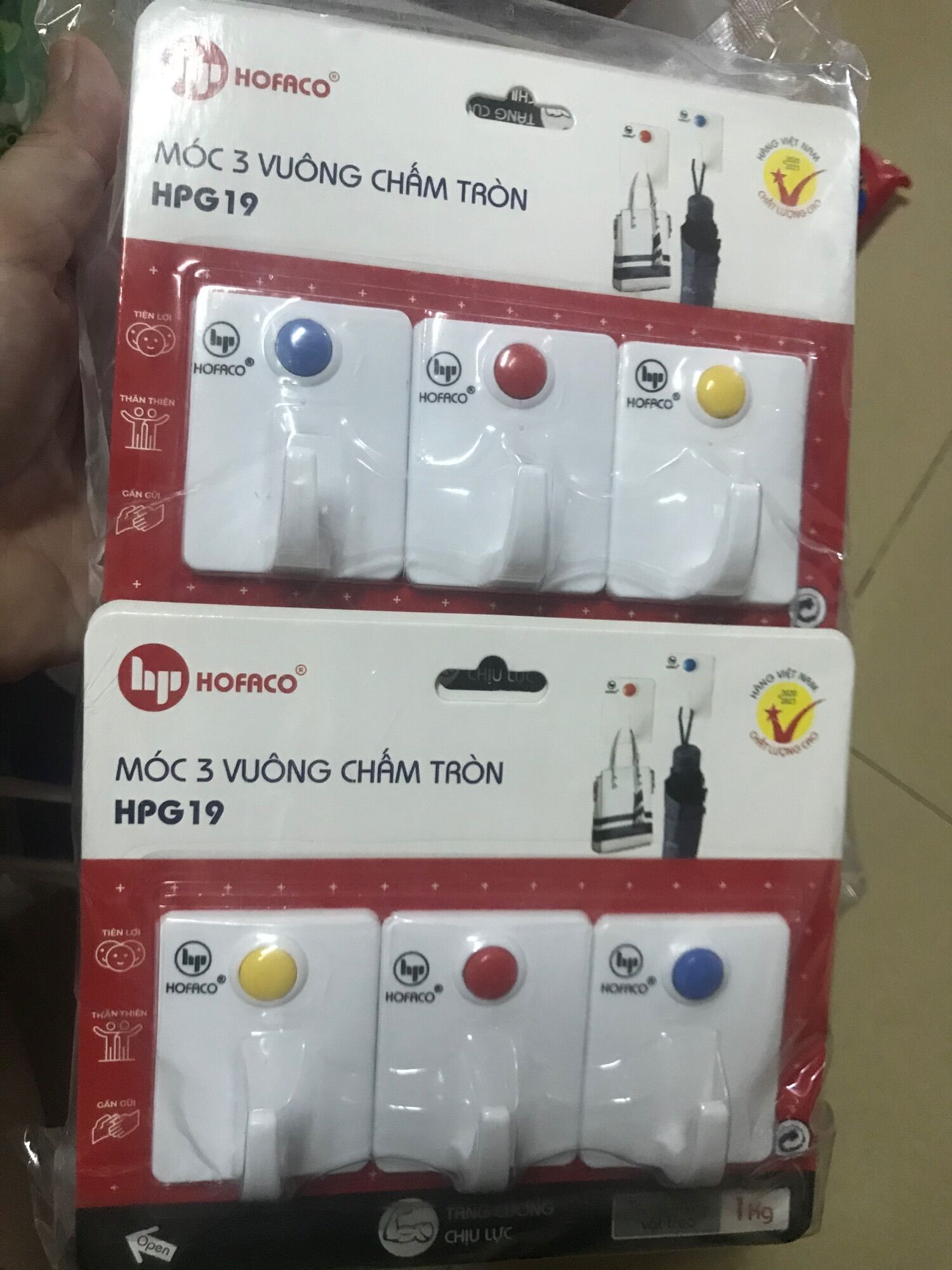 [HCM]combo 10vĩ(3cái/1vĩ) móc dán tường Hofaco