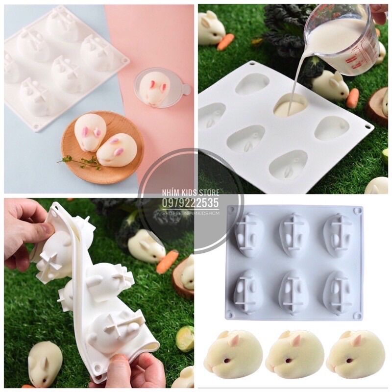 Khuôn silicon 3D hình thỏ dễ thương làm bánh làm thạch