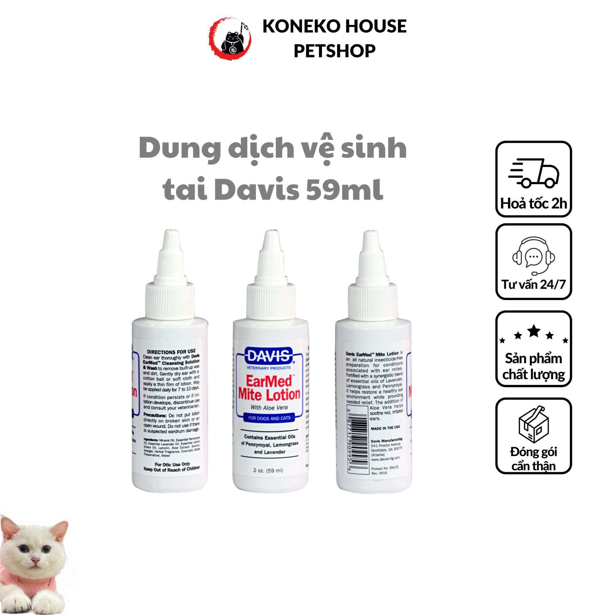 Chăm sóc thú cưng - Dung dịch vệ sinh tai Davis, Yu