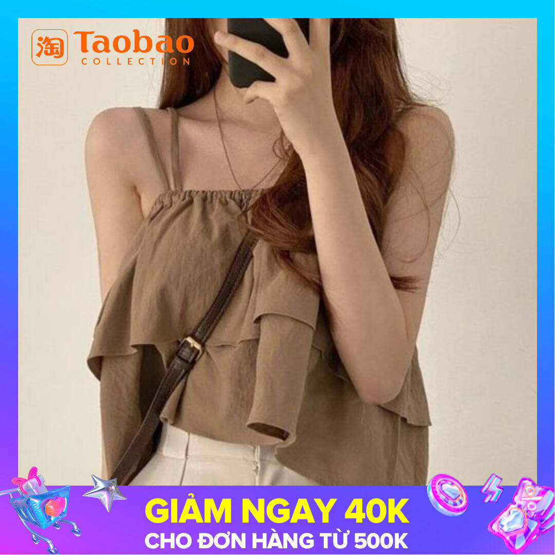 Áo Hai Dây Hai Dây Búp Bê Mẫu Ngắn Rộng Rãi Có Dây Viền Bèo Kiểu Pháp Mẫu Mới Mùa Hè Thời Trang Hàn Quốc Áo Ba Lỗ Mặc Ngoài Cho Nữ