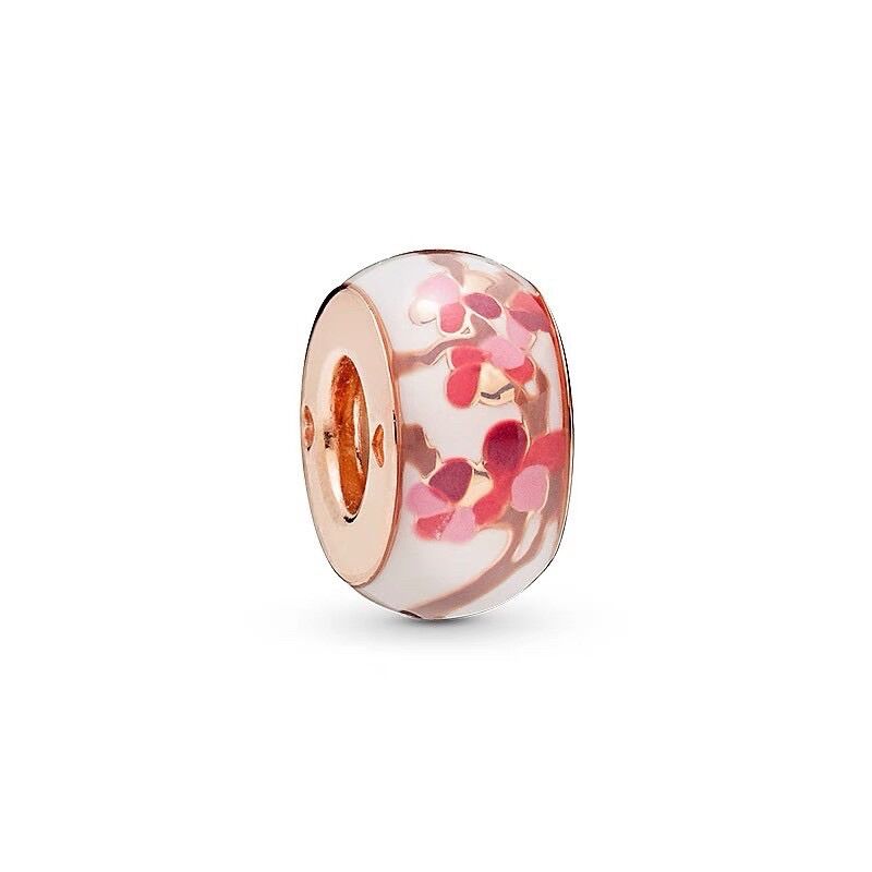 HẠT CHARM PAN ALE HOA ĐÀO VÀNG HỒNG S925