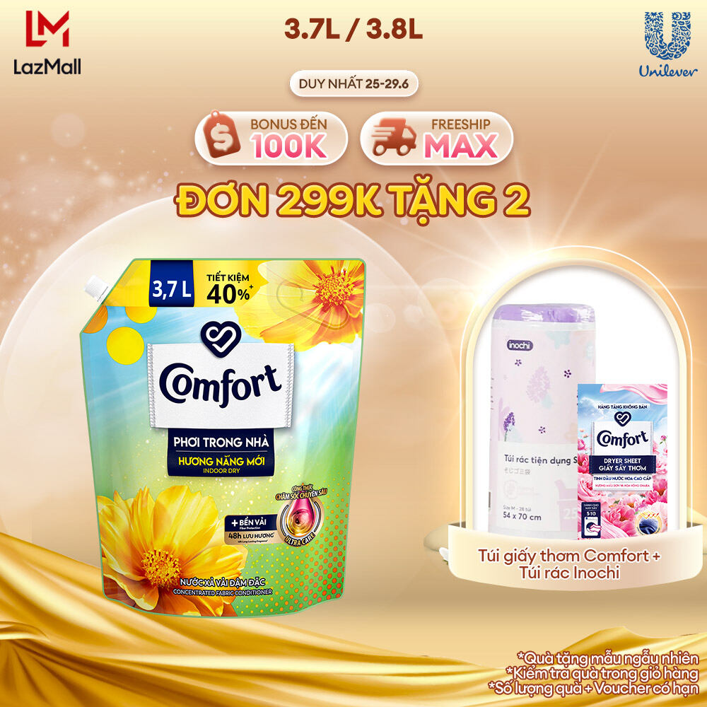 Nước Xả Vải Comfort Đậm Đặc Phơi Trong Nhà Hương Nắng Mới Túi 3.8L