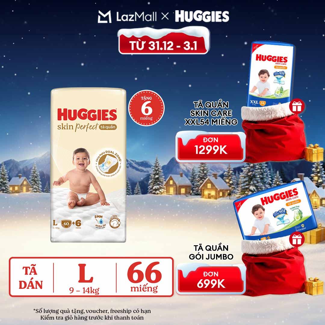   CHỈ 20h 31.12-03.01 QUÀ TẶNG ĐH 699K  Tã quần Huggies Skin Perfect L size Super Jumbo 60+6 miếng - Nhiều Phiên bản 