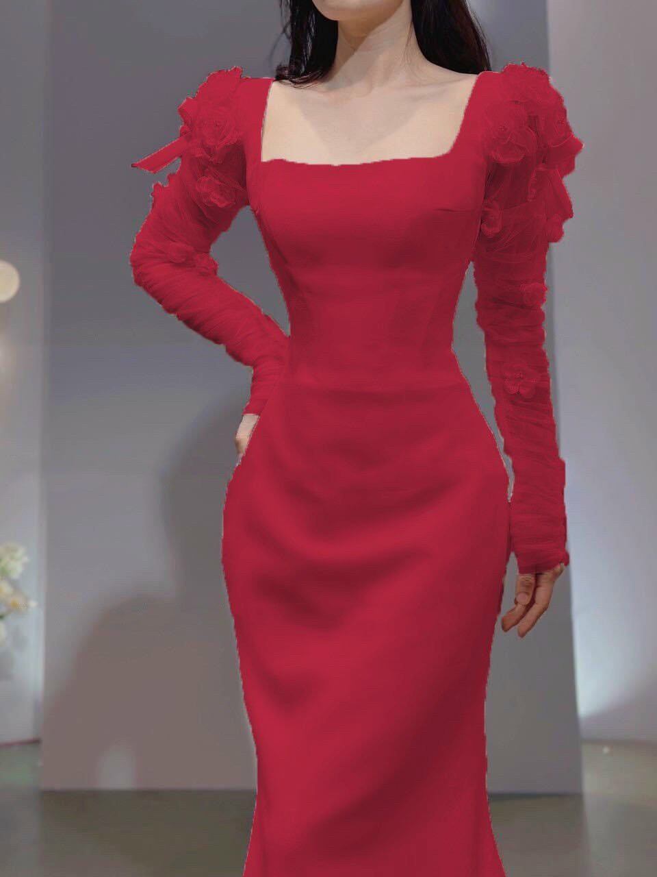 ĐẦM BODY ĐUÔI CÁ ĐÍNH HOA TAY