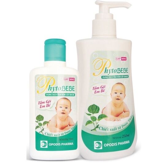 Dung dịch tắm rôm sảy em bé Phytobebe chai lớn 250ml có vòi tiện lợi