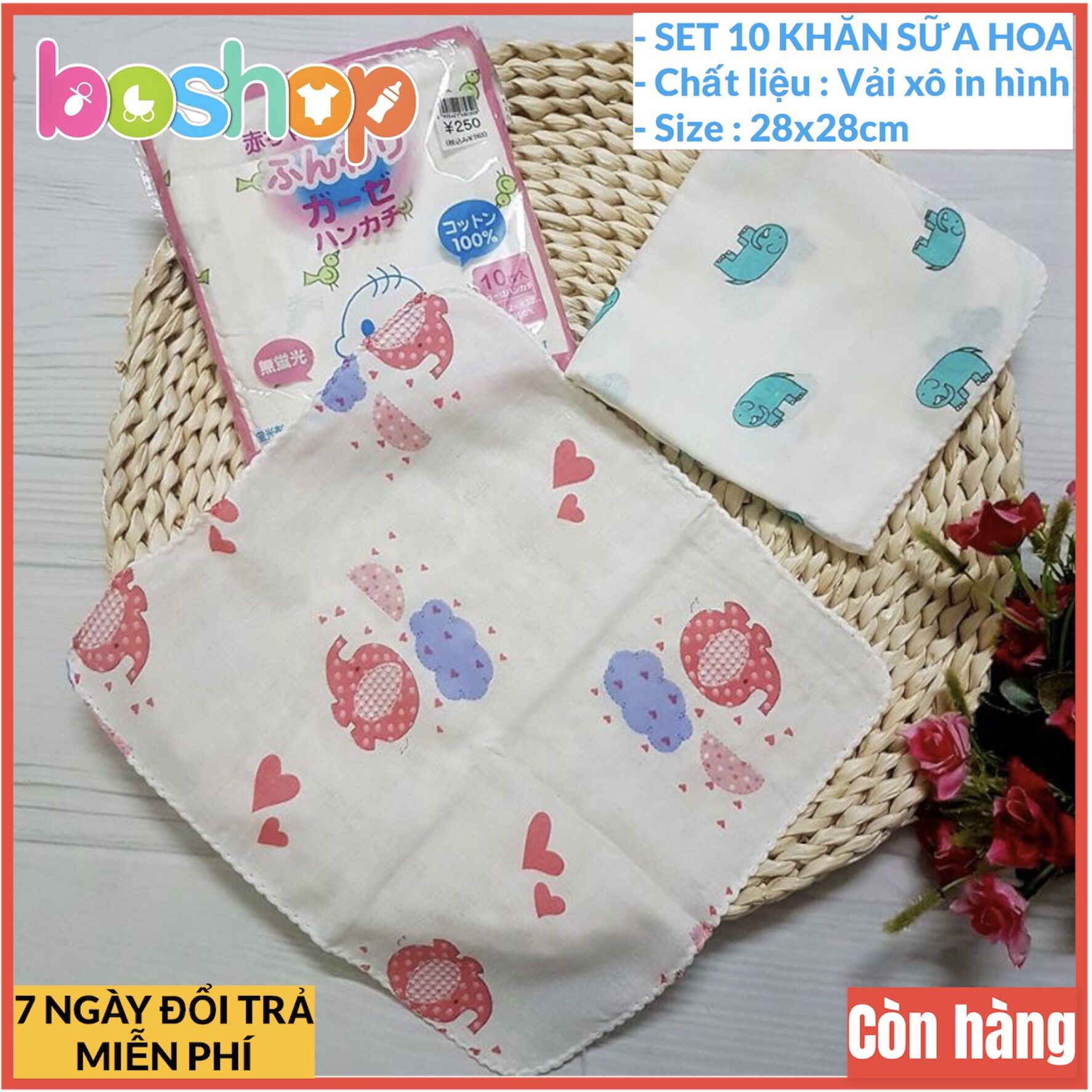 Set 10 khăn sữa hoa  xuất nhật
