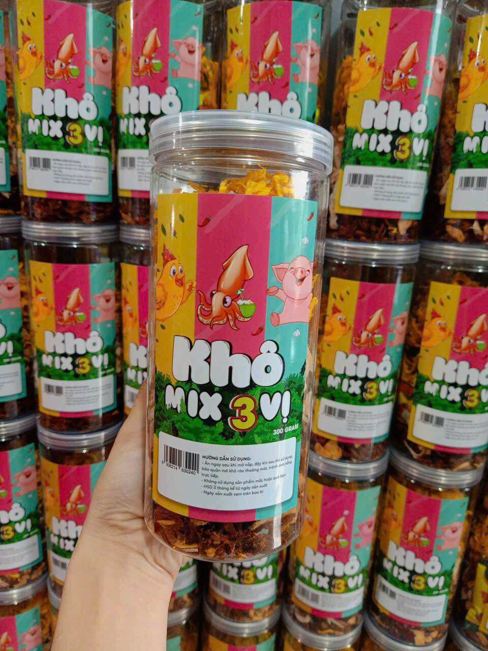 Khô Mix 3 Vị - Gà - Heo - Mực - Hủ 300gr