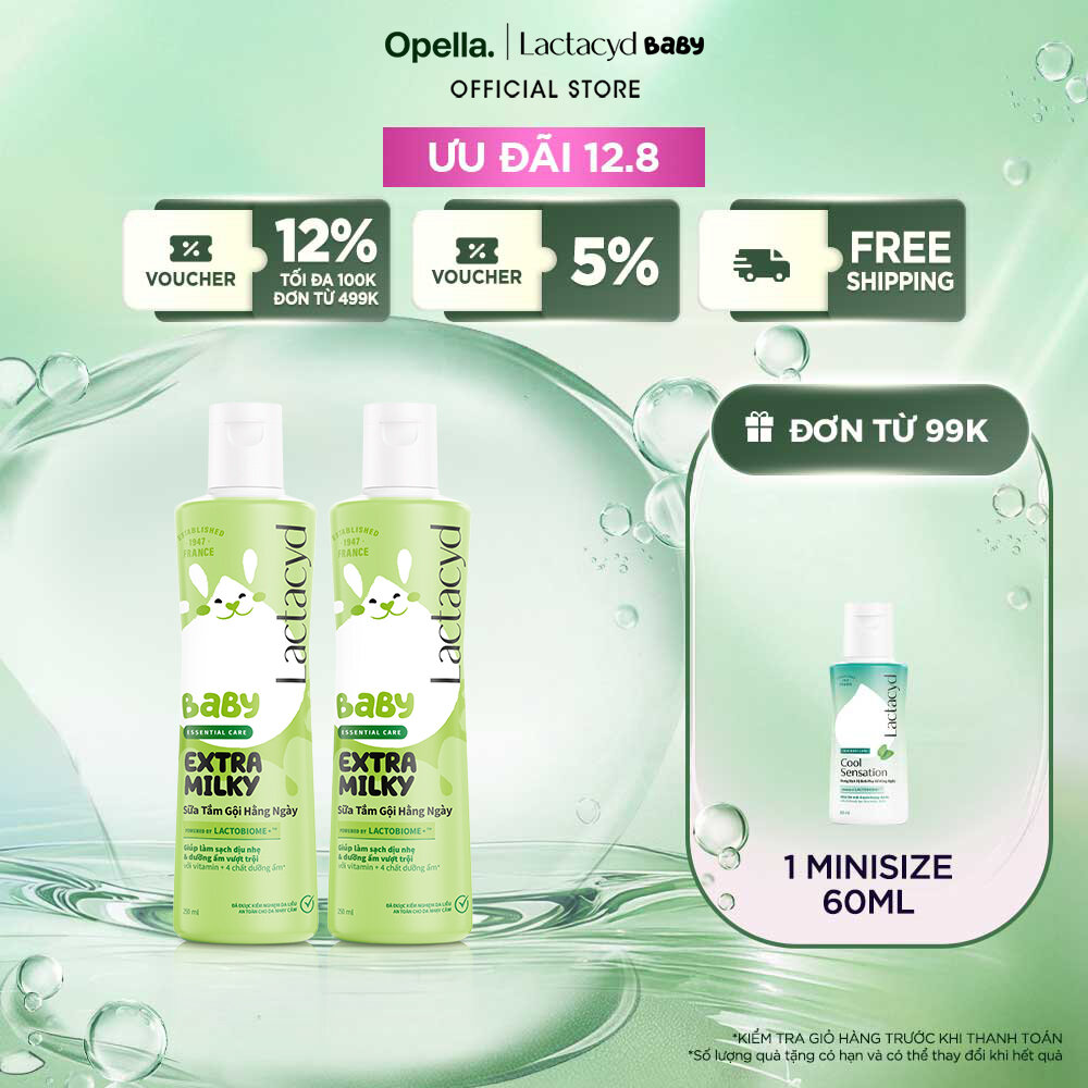 Bộ 2 chai Sữa Tắm Gội Trẻ Em Lactacyd Baby Extra Milky Làm Sạch Dịu Nhẹ và Dưỡng Ẩm Vượt Trội 250ml/chai