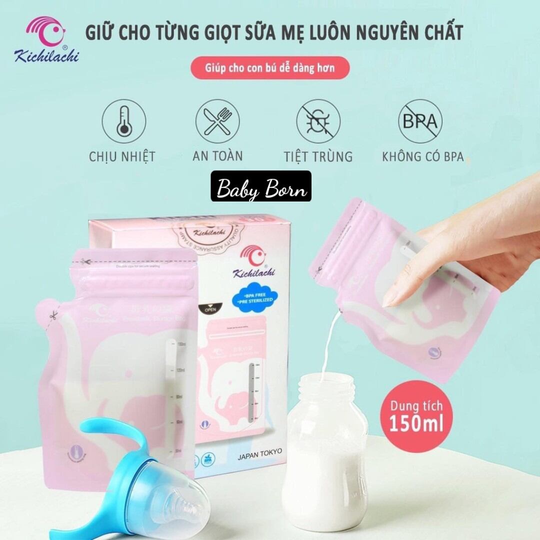 Hộp 30 túi trữ sữa Mẹ 150ml Kichi có cảm ứng nhiệt