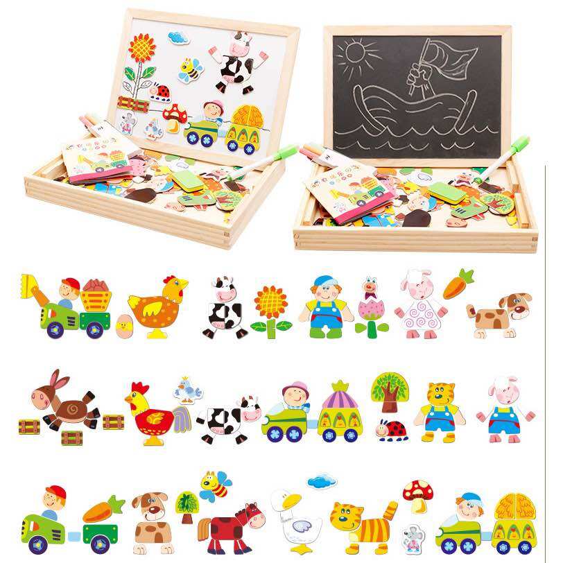 Bảng ghép hình nam châm 2 mặt đen trắng. Bảng ghép hình tranh nam châm nhiều chi tiết Montessori