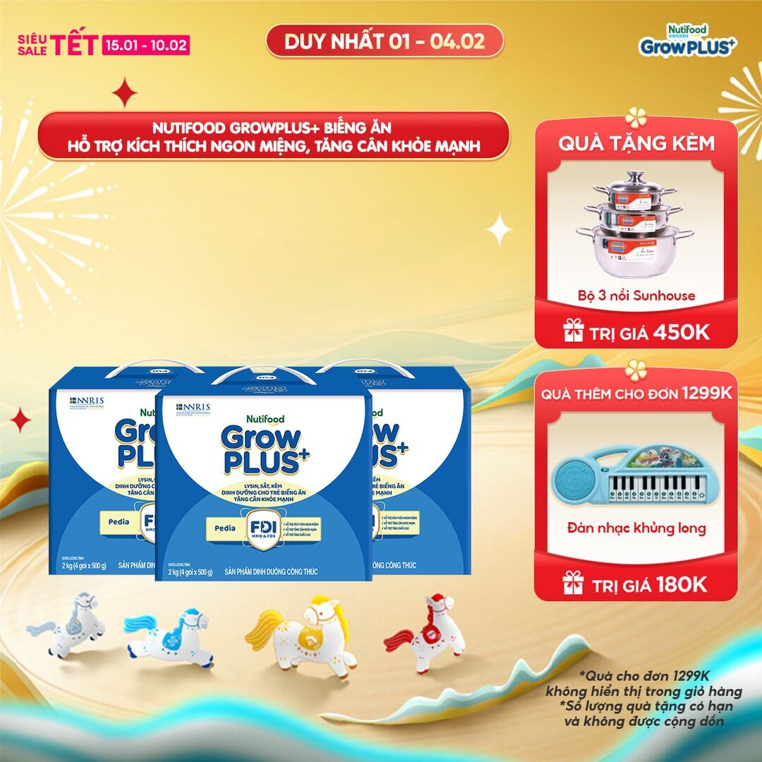 Combo 3 Sữa Bột Nutifood GrowPLUS+ Biếng Ăn (Xanh) - Hỗ Trợ Kích Thích Ngon Miệng Tăng Cân Khỏe Mạnh