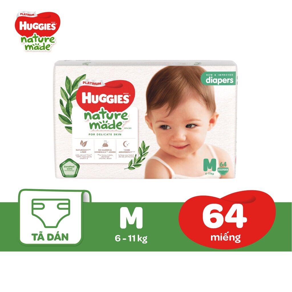 Tã Dán Cao Cấp Huggies Platinum Nature Made Size NB/S/M/L/XL