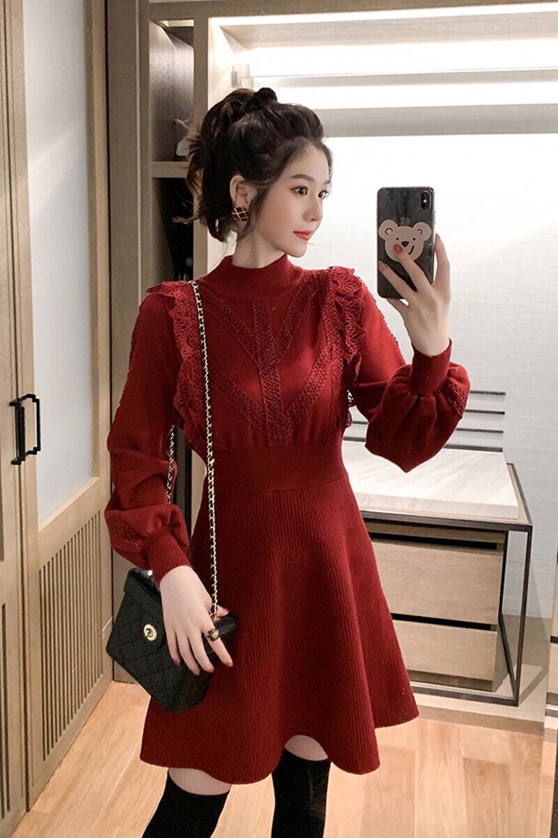 Váy len đỏ