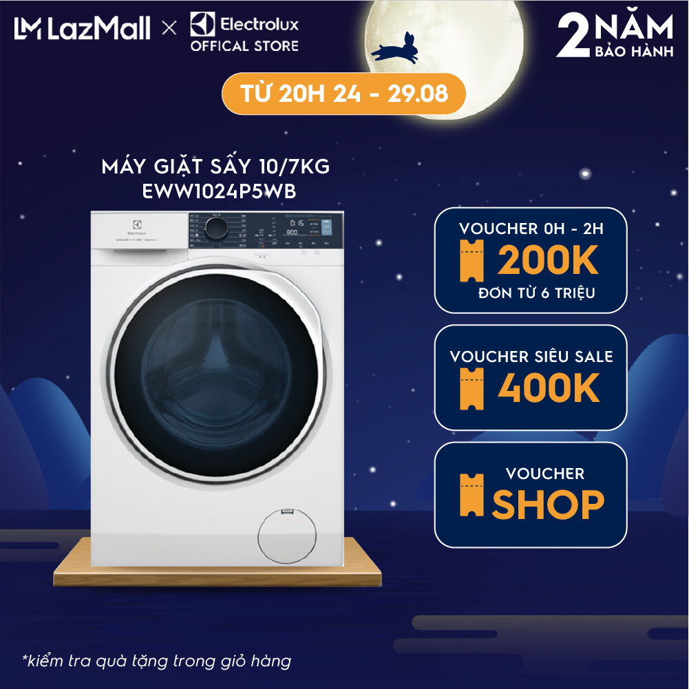 Máy giặt sấy Electrolux 10/7kg EWW1024P5WB - Giặt sạch sâu, không cặn giặt tẩy, giặt hơi nước êm dịu như giặt tay, tiết kiệm hơn 50% điện năng