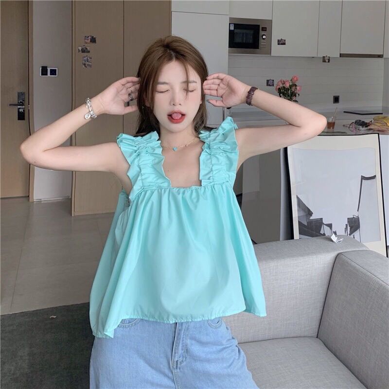 🍓❤️áo bản to nhún bèo vai cực iu nàng ơi❤️🍓
