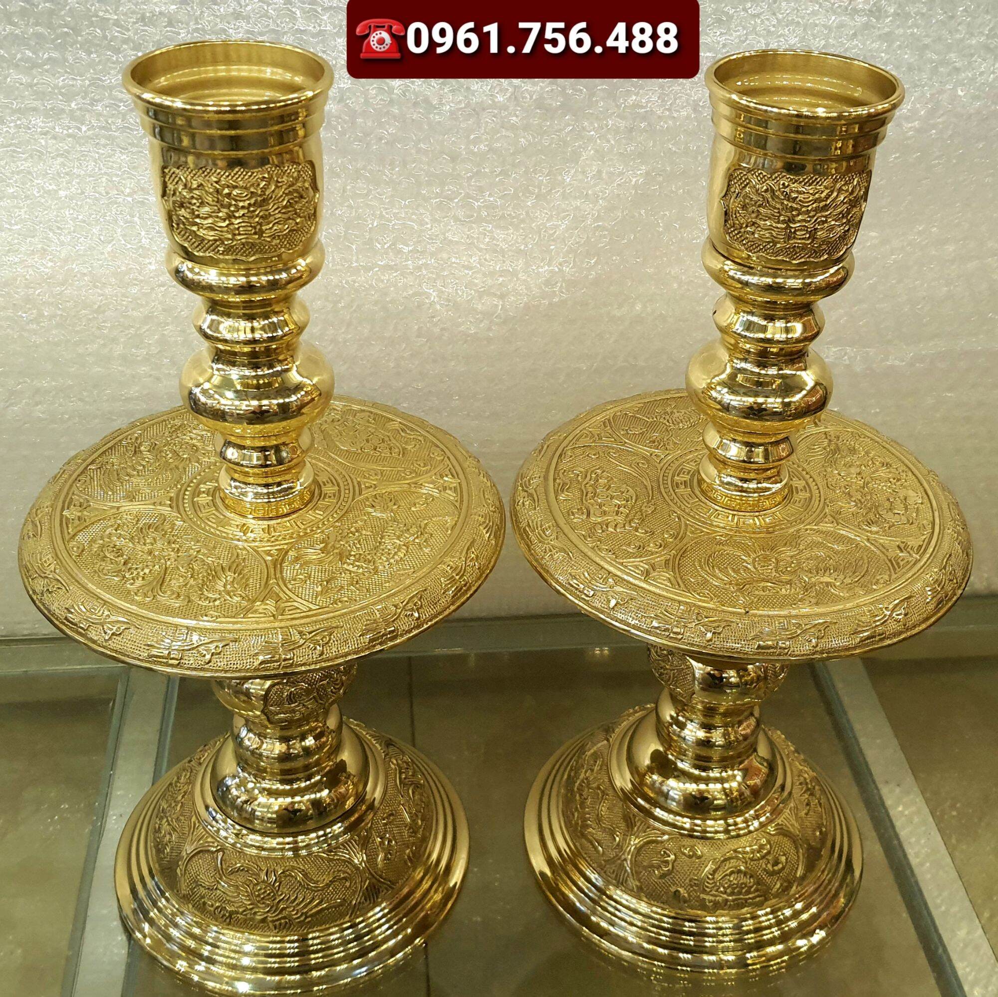 Đôi chân nến/ chân đèn đồng vàng 40cm