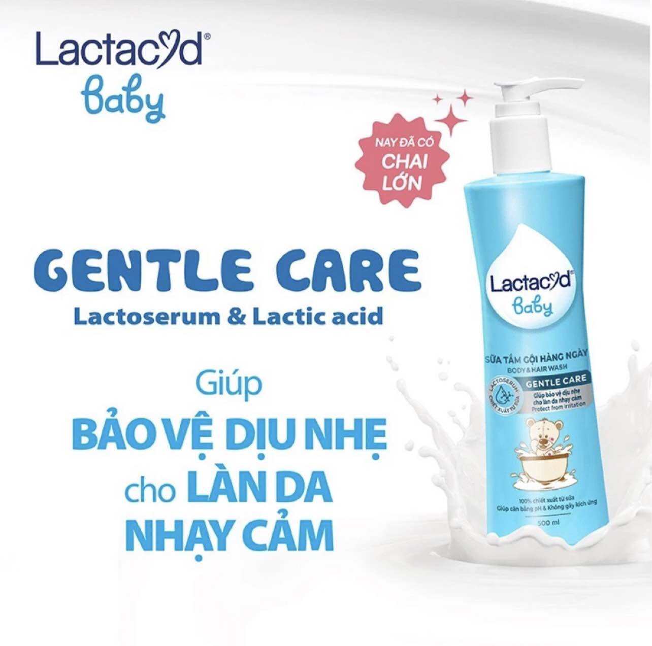 Sữa tắm & gội 2in1 cho bé Lactacyd Gentle Care hương dịu nhẹ 500 ml