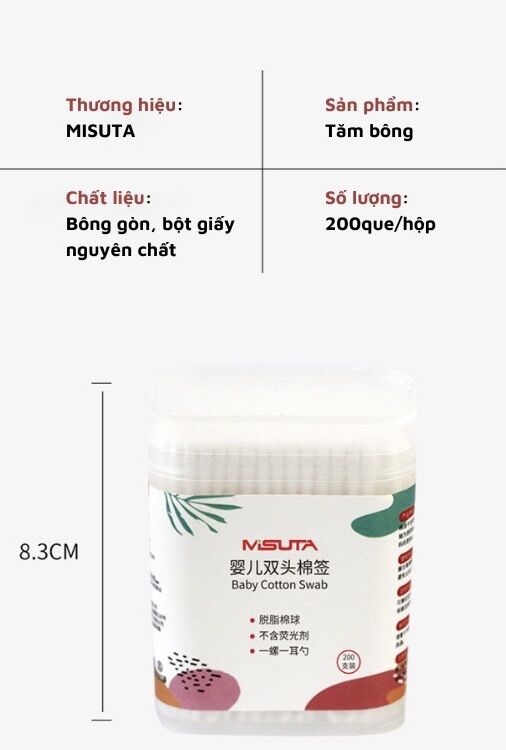 Hộp 200 tăm bông Misuta cho bé