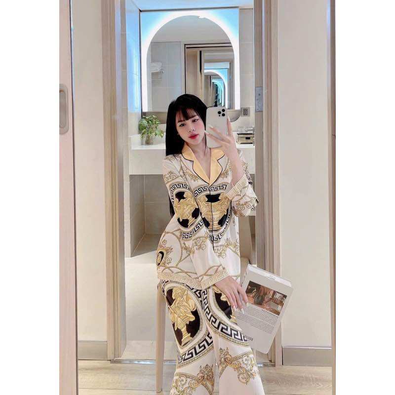Bộ Gấu Xanh Lụa Xước Ánh Kim