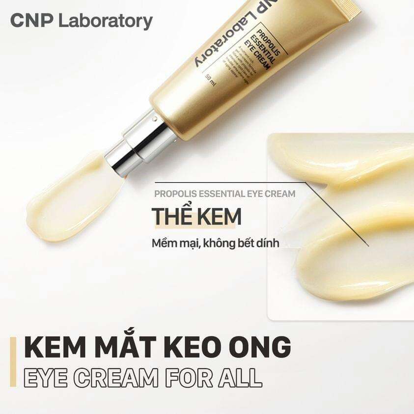Kem Mắt - CNP Laboratory Propolis Essential Eye Cream 50ml với chiết xuất keo ong đậm đặc, hỗ trợ tối đa trong việc cấp ẩm vượt trội, cải thiện vùng da tối màu và tăng độ đàn hồi cho da.