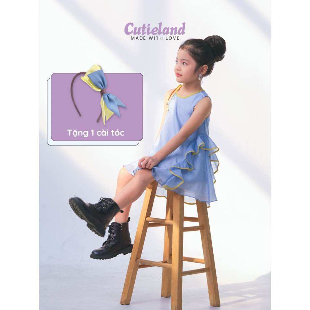 Cutieland - Đầm tơ bèo nơ cổ xanh biển