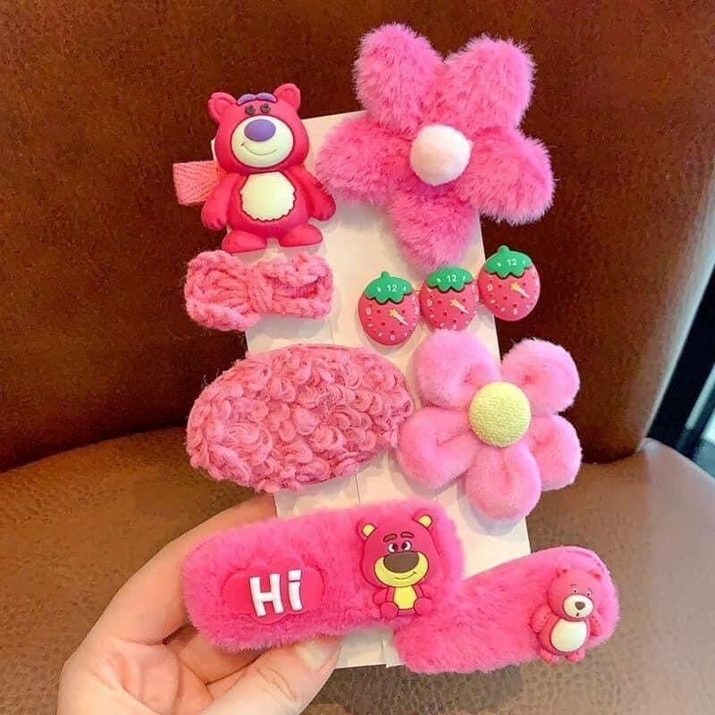 SÉT 8 KẸP TÓC HÌNH GẤU DÂU HỒNG